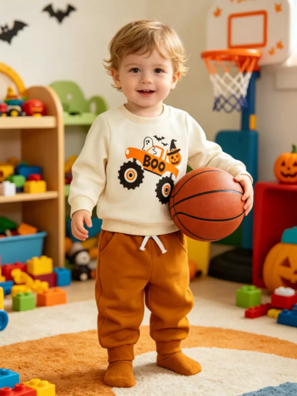 Children's Halloween Monster Truck Graphic Sweatshirt and Pants Set, image 2