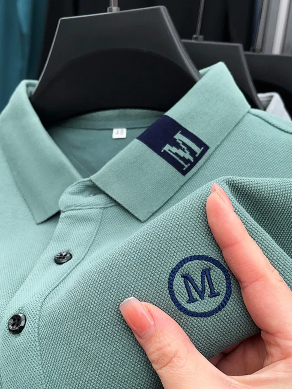 Men's Plus Size Long Sleeve Embroidered Polo, image 8