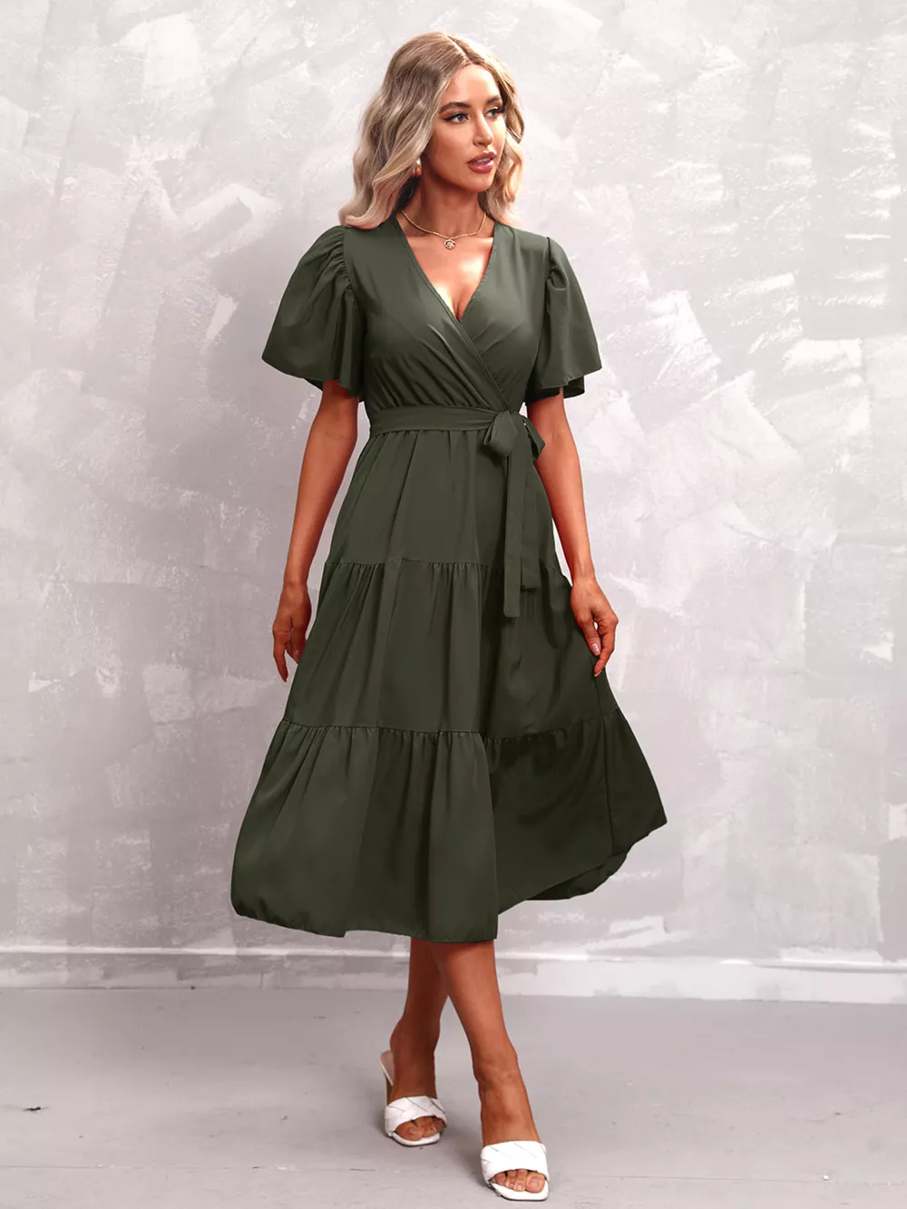Flutter Sleeve Tiered Midi Dress, image 21
