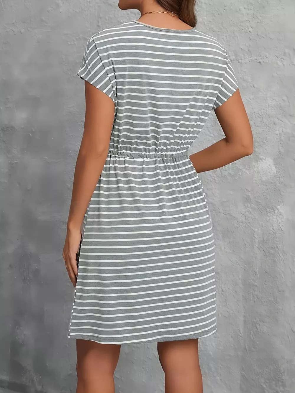 Casual Striped Drawstring Waist Dress, image 3
