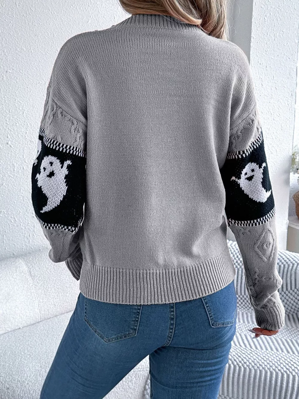 Halloween Ghost Pattern Textured Sweater, image 12