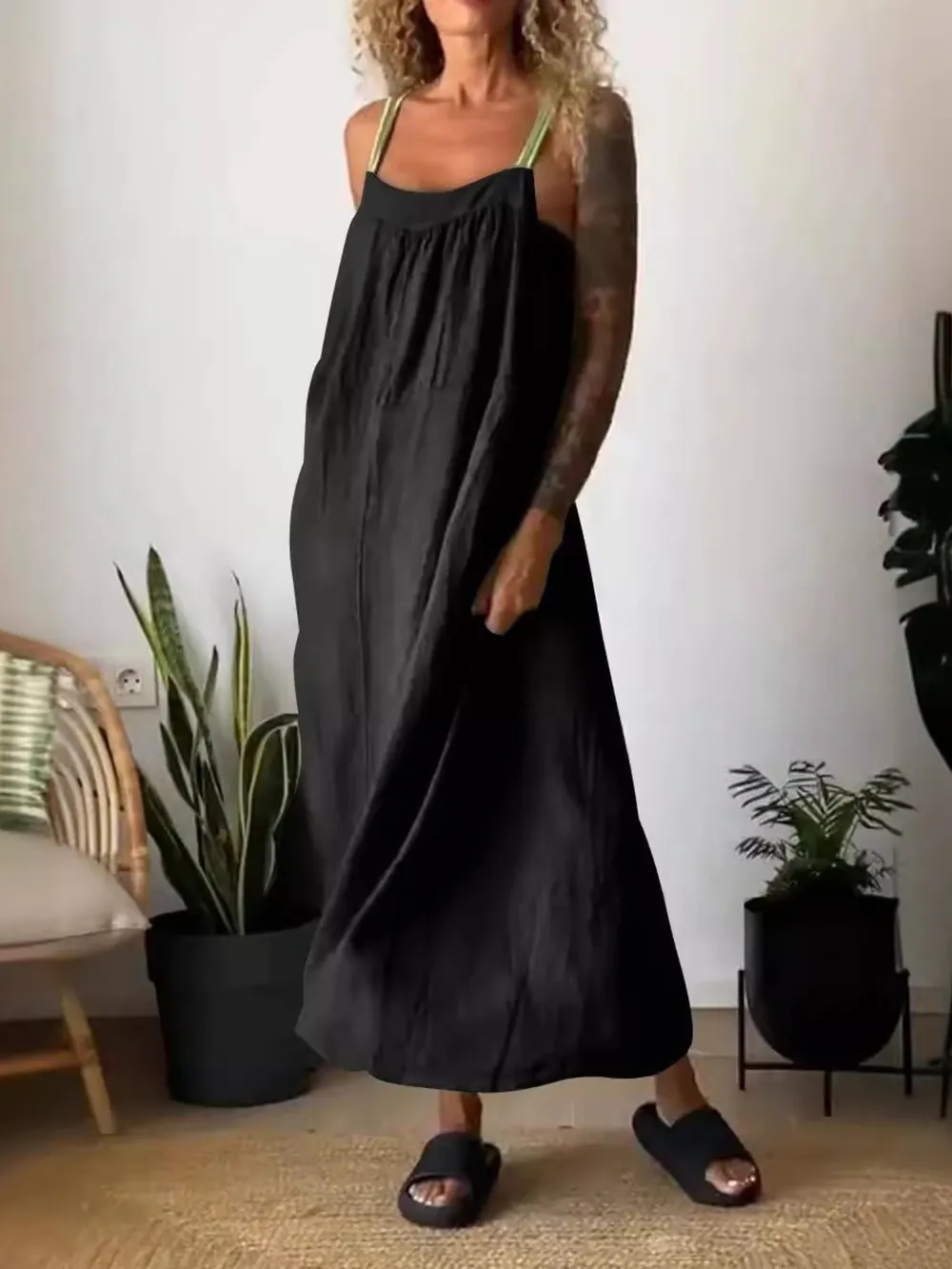 Full Size Ruched Cami Maxi Dress with Pockets Plus Size
