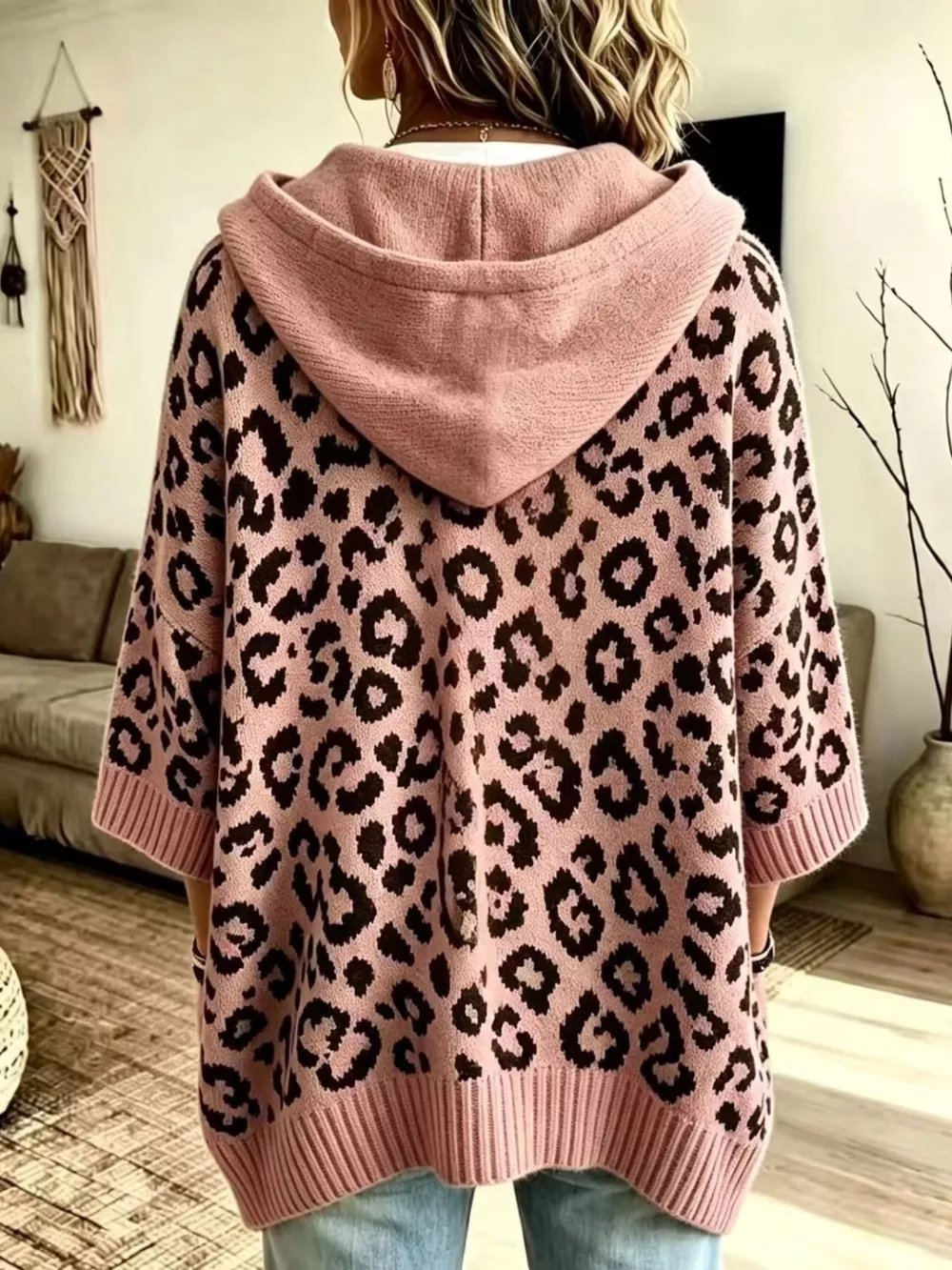 Drawstring Leopard Hooded Sweater, image 15