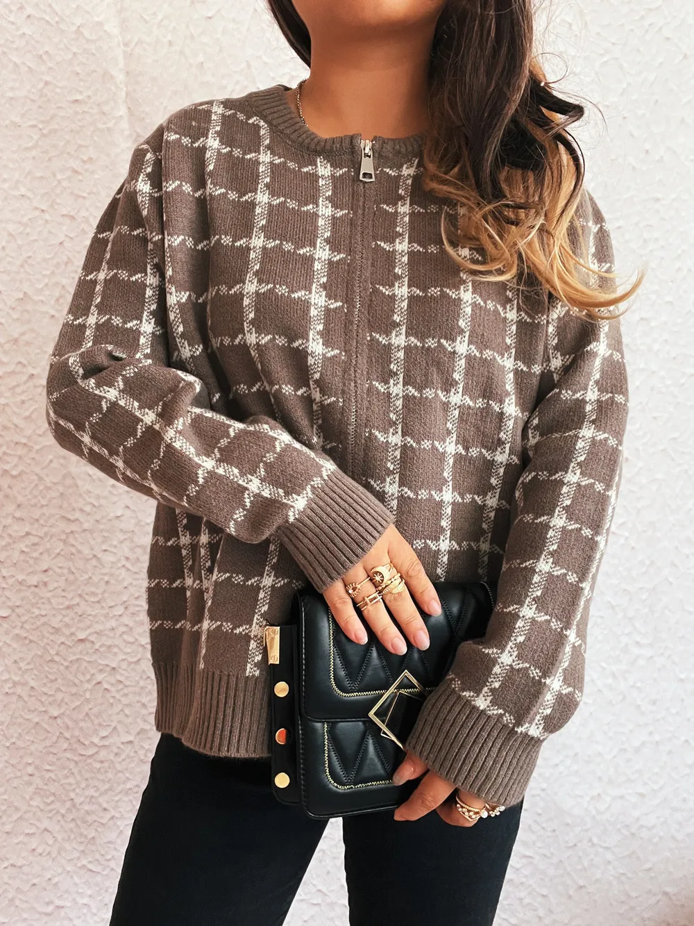 Plaid Pattern Zip Up Cardigan, image 18