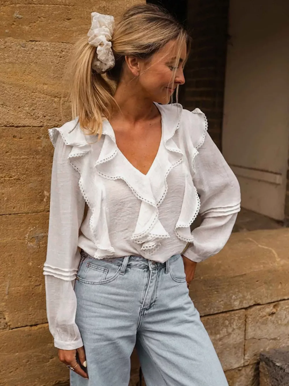 Ruffle Trim V-Neck Blouse, image 8