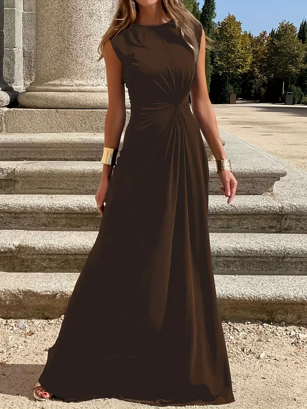 Twisted Round Neck Sleeveless Maxi Dress, image 14