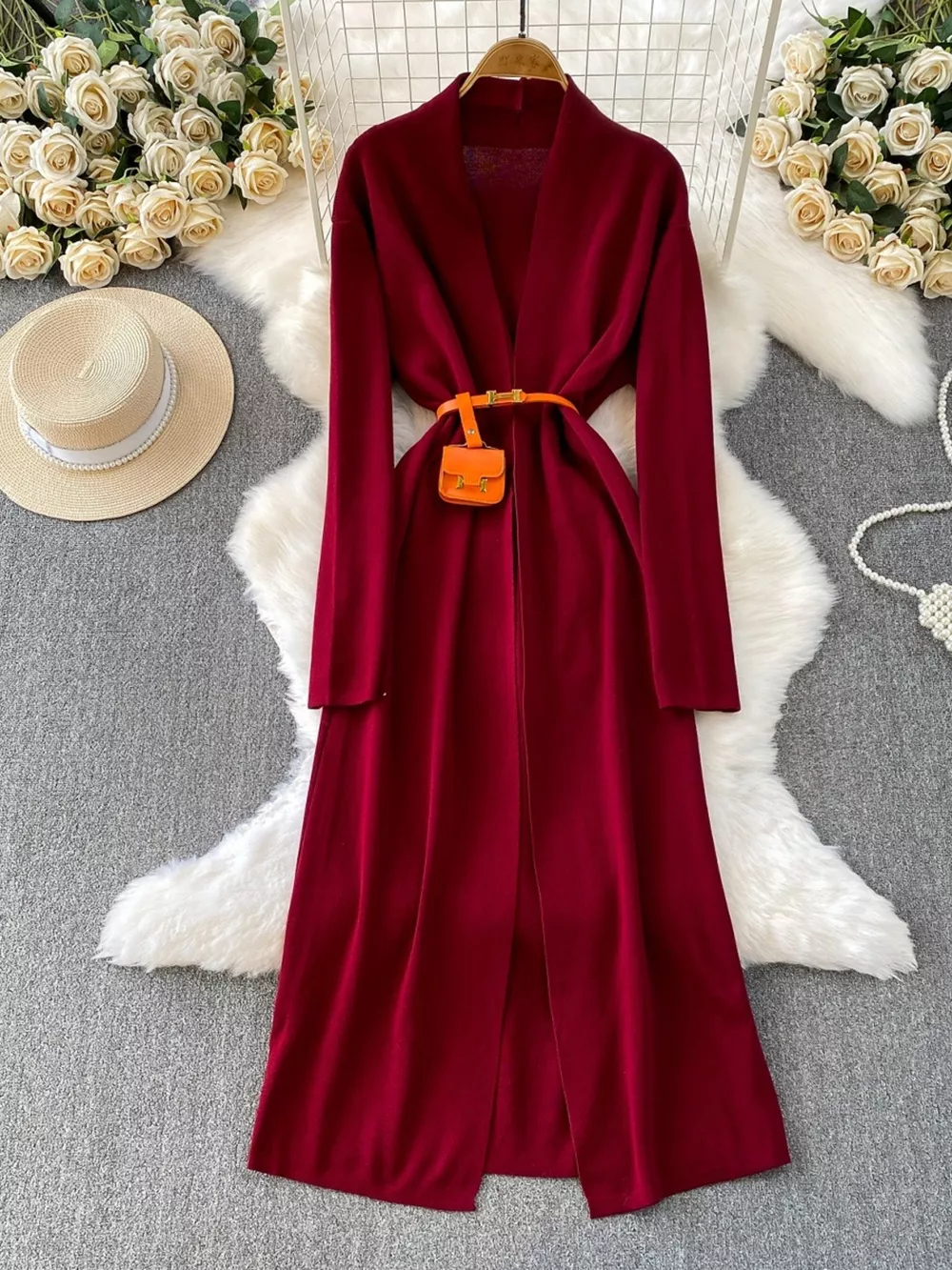 Round Neck Knitted Dress & Cardigan Set, image 8
