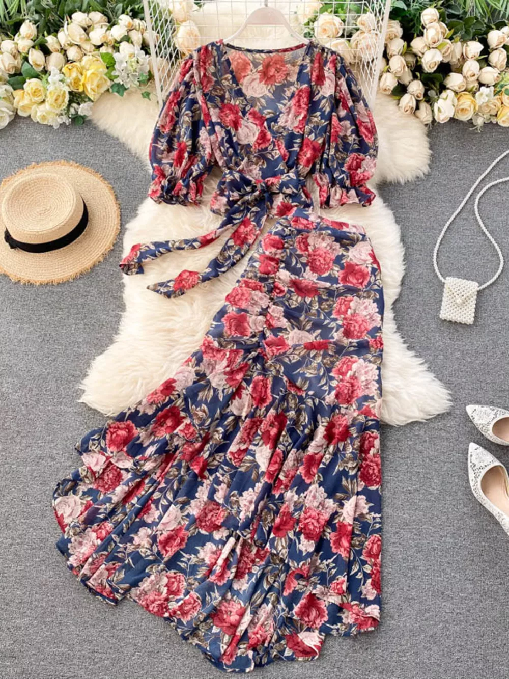 Floral Print Crop Top and Skirt Set, image 4