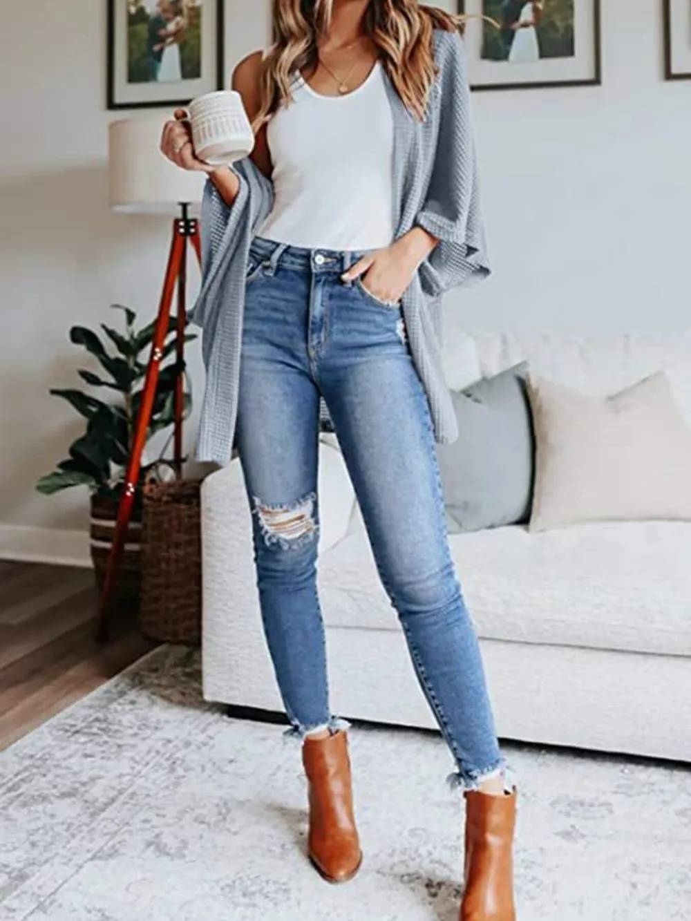Full Size Open Front Waffle Knit Cardigan Plus Size, image 24