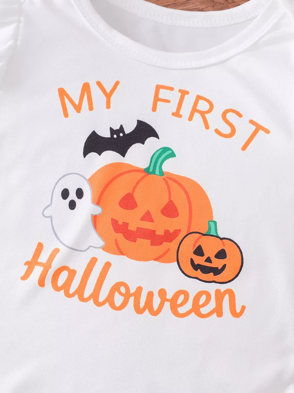 Children's Halloween Skull Print Long Sleeve Bodysuit and Pants Set with Bow Headband, image 8