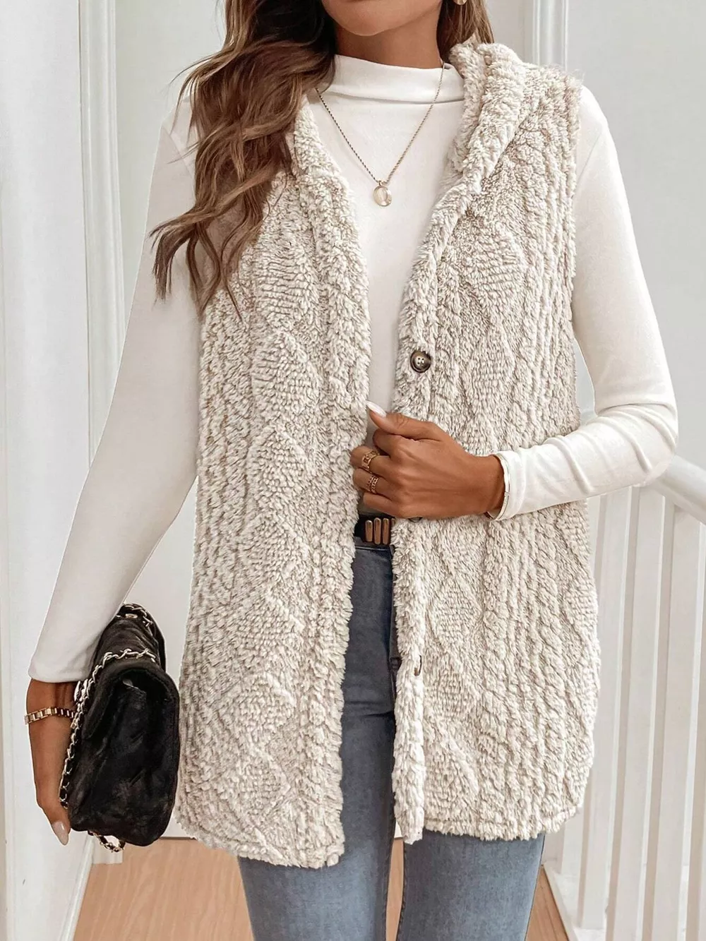 Cozy Sherpa Fleece Hooded Vest Coat, image 11