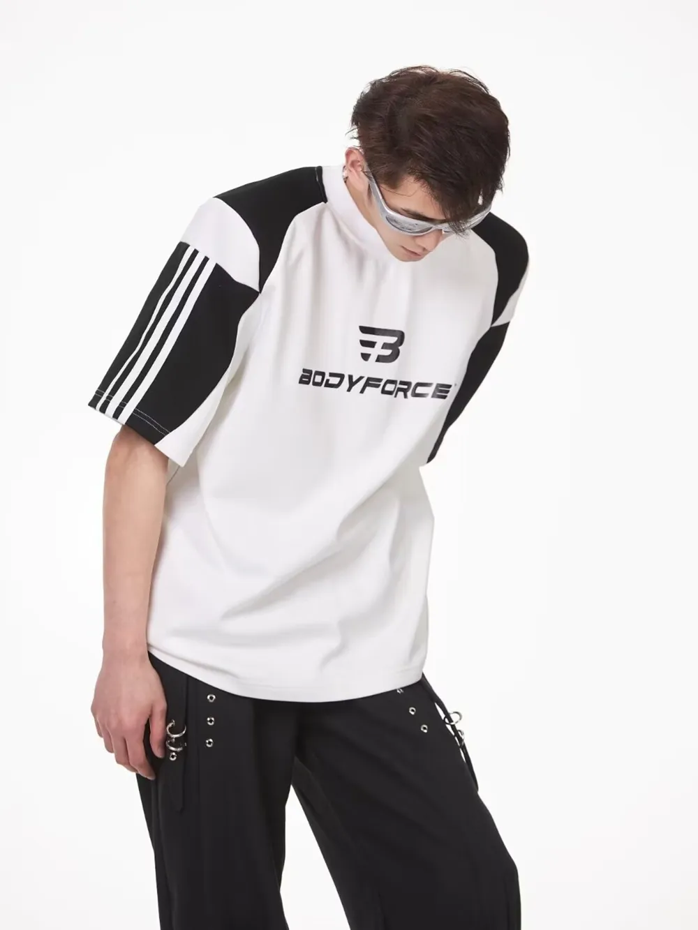 Men's Full Size Contrast Panels Round Neck T-Shirt Plus Size, image 7