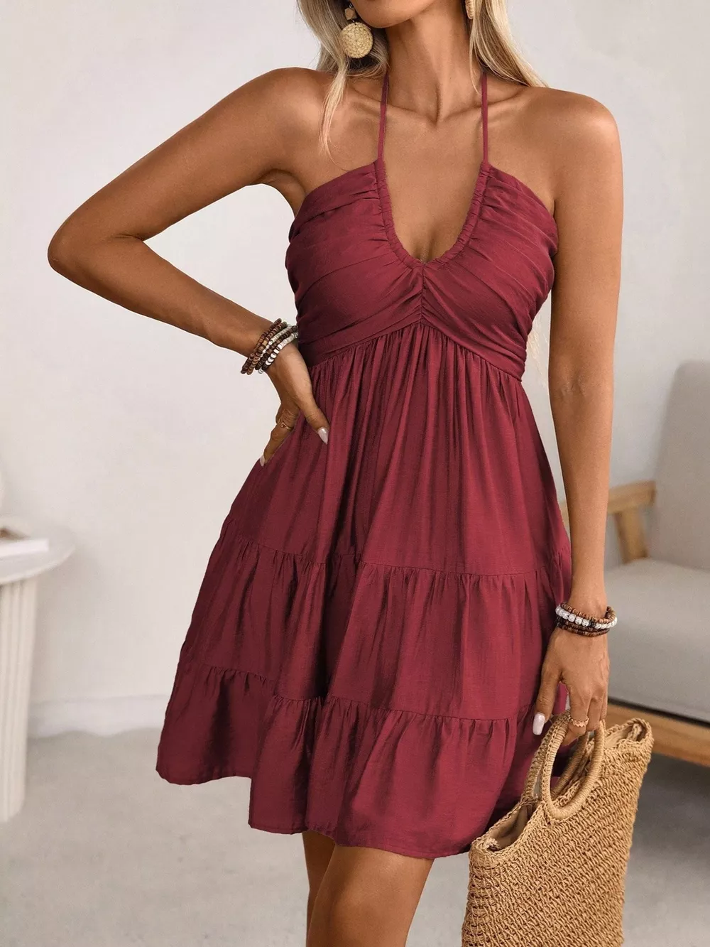 Smocked Halter Neck Tiered Dress, image 23