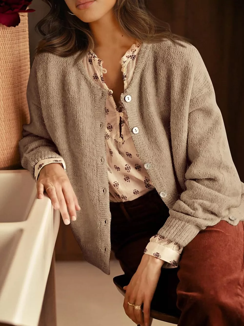 Button-Down Dropped Shoulder Cardigan, image 4