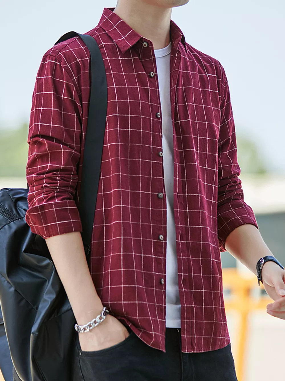 Men's Full Size Plaid Long Sleeve Shirt Plus Size, image 3