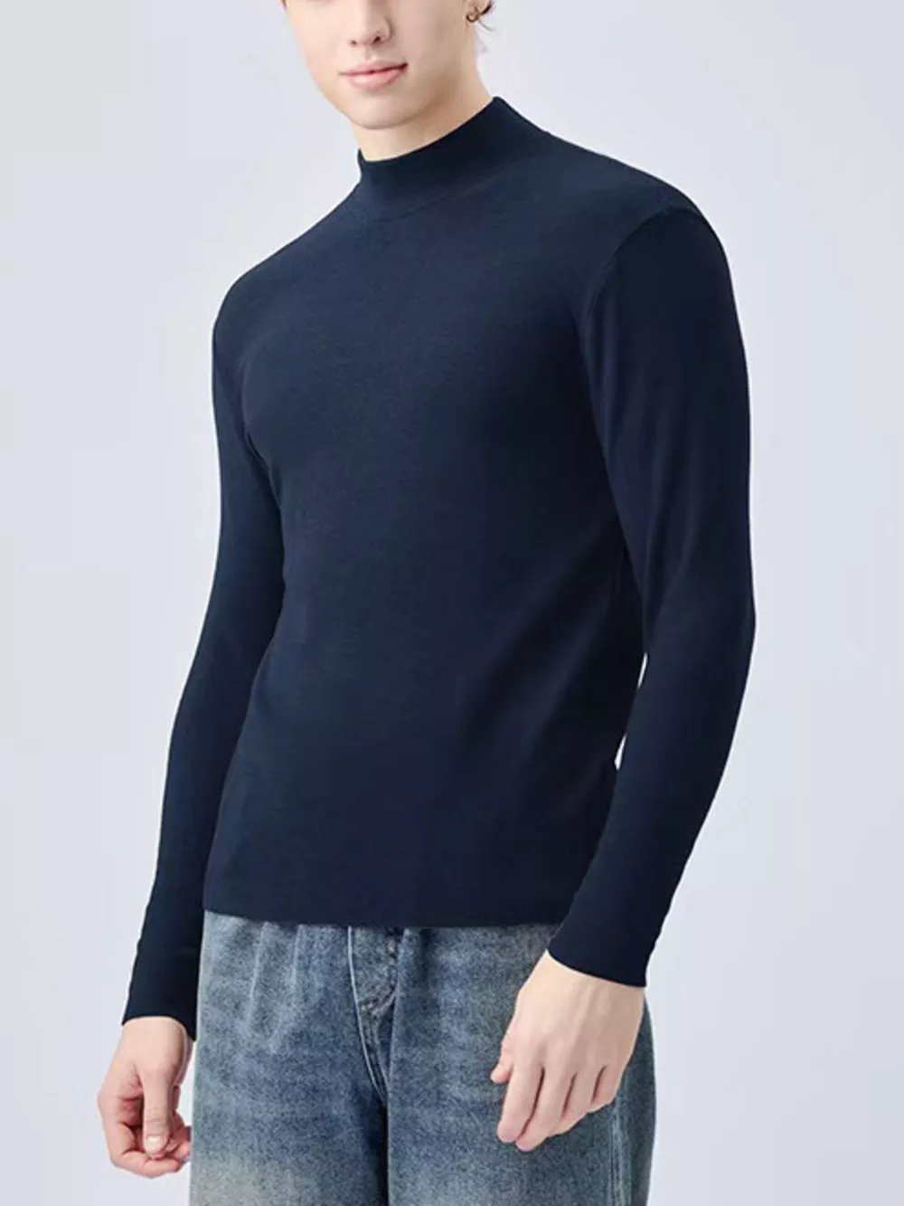 Men's Plus Size Mock Neck Long Sleeve Top, image 3