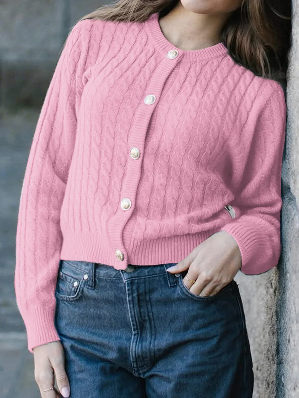 Cable Knit Button-Up Cardigan, image 6