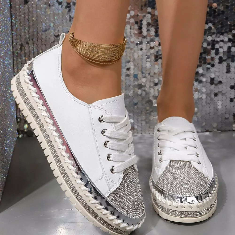 Rhinestone Round Toe Sneakers, image 5