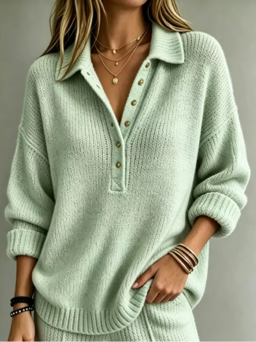 Full Size Button Detail Dropped Shoulder Sweater Plus Size, image 11