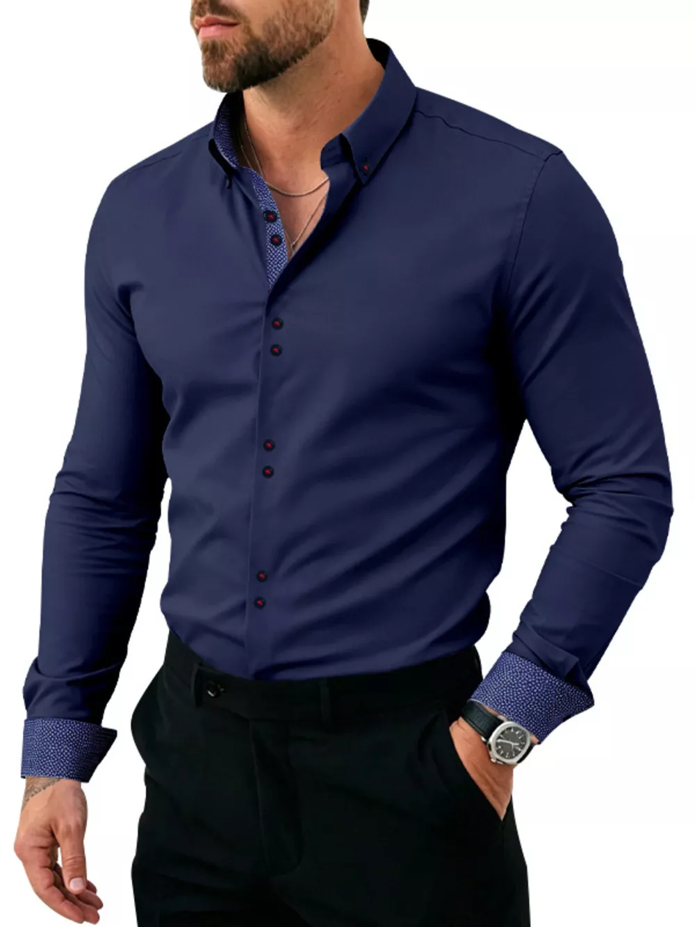 Men's Full Size Slim Fit Contrast Trim Shirt Plus Size, image 9