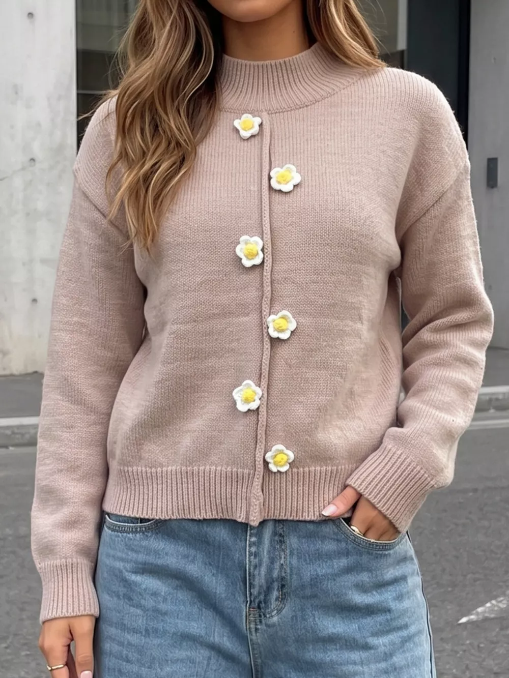 Floral Applique Turtleneck Sweater, image 5