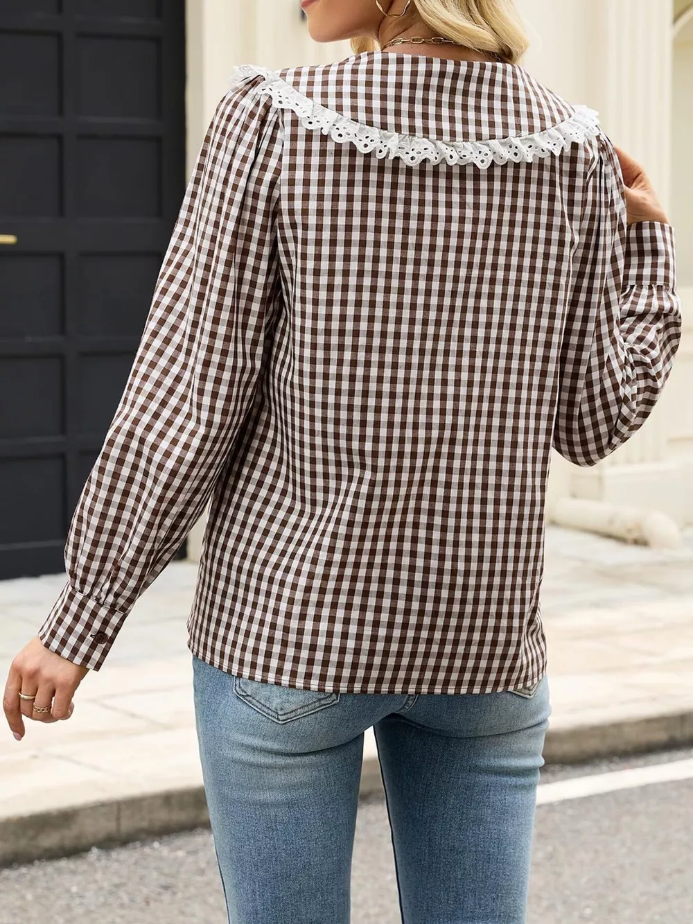 Lace Peter Pan Collar Button Up Shirt, image 12