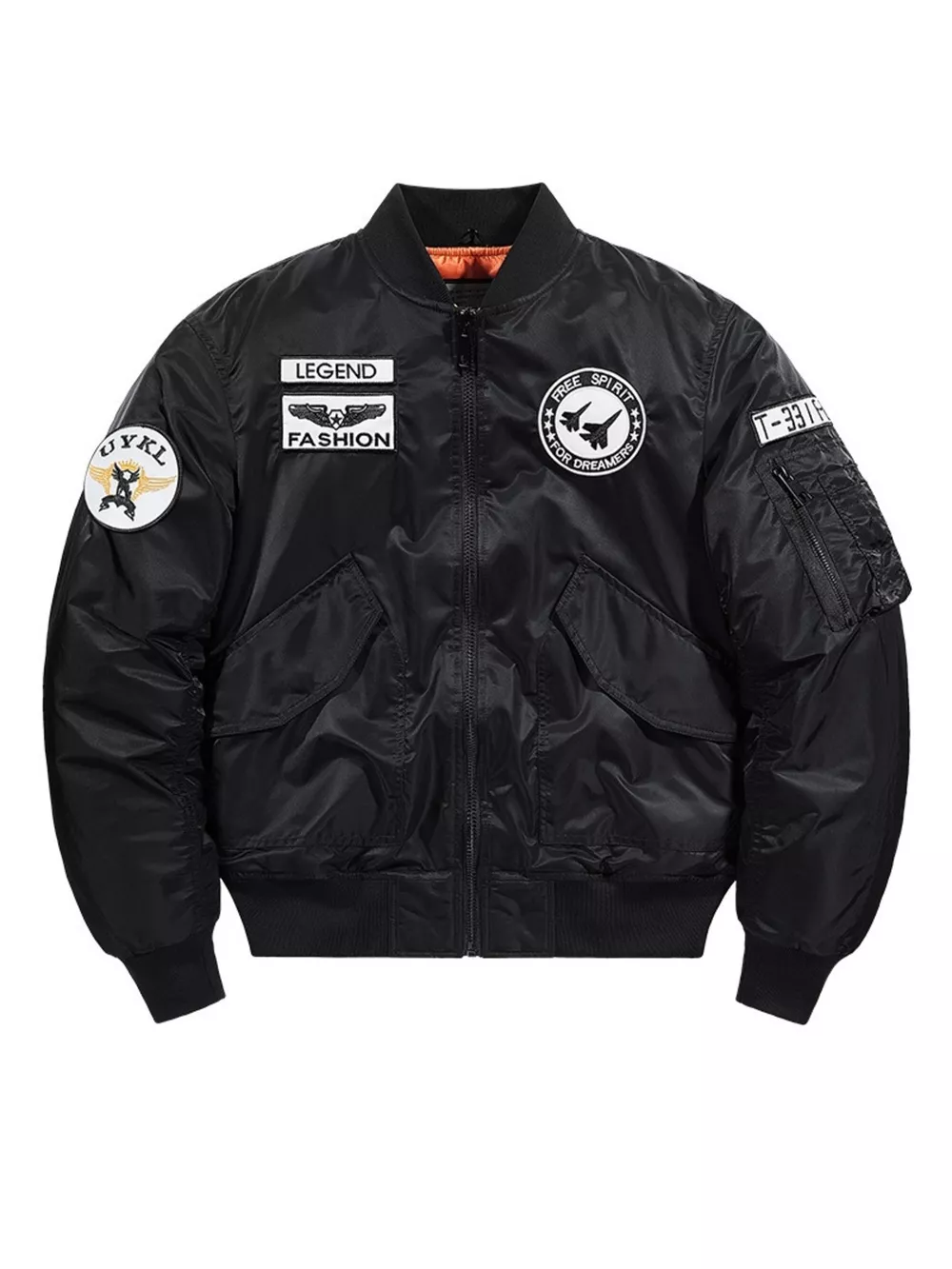 Men's Plus Size Embroidered Patches Bomber Jacket, image 2