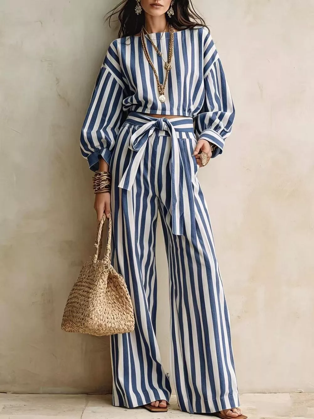 Striped Long Sleeve Top and Pants Two-Piece Set, image 8