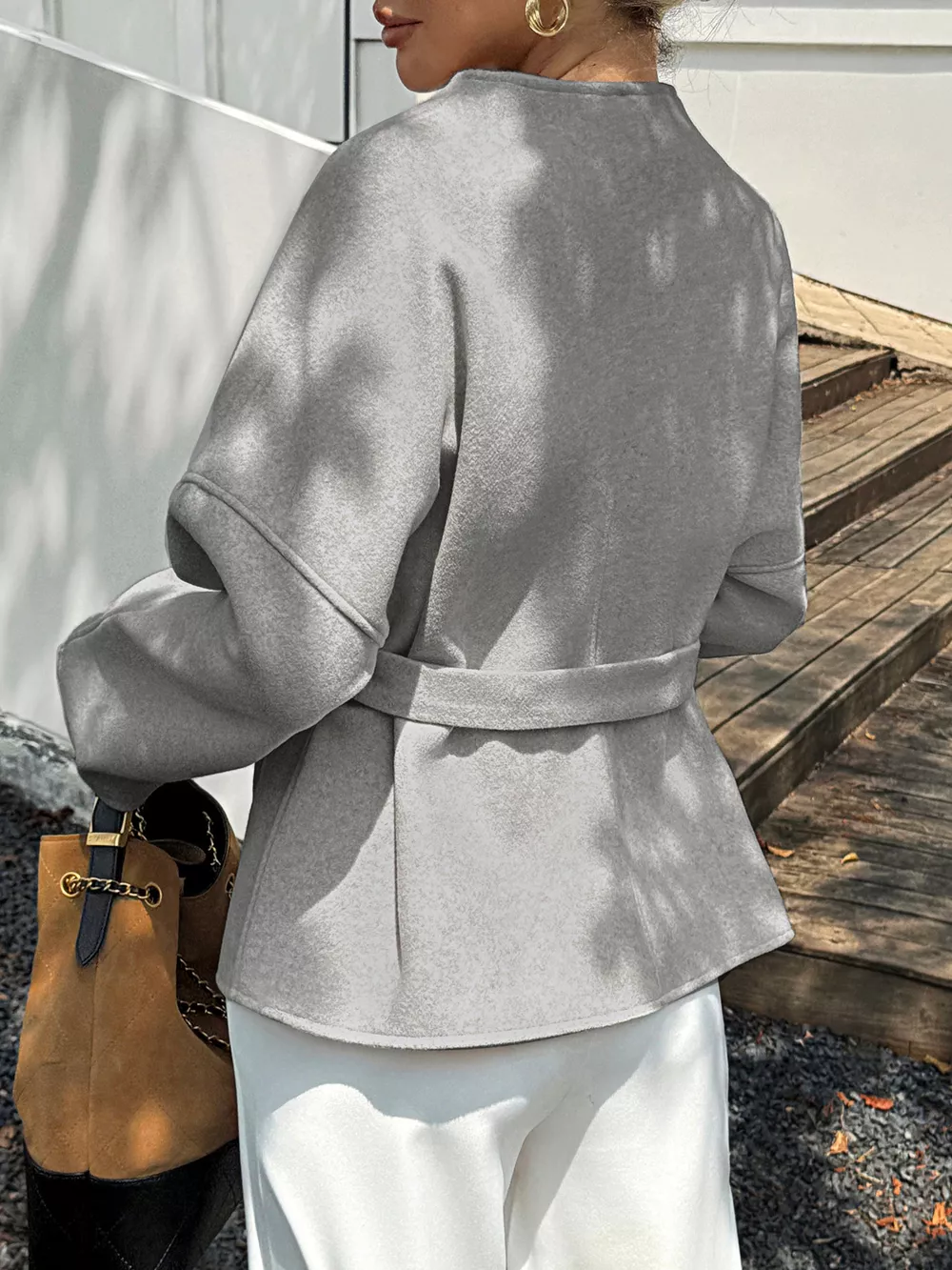 Surplice Dropped Shoulder Tie Belt Outerwear, image 8