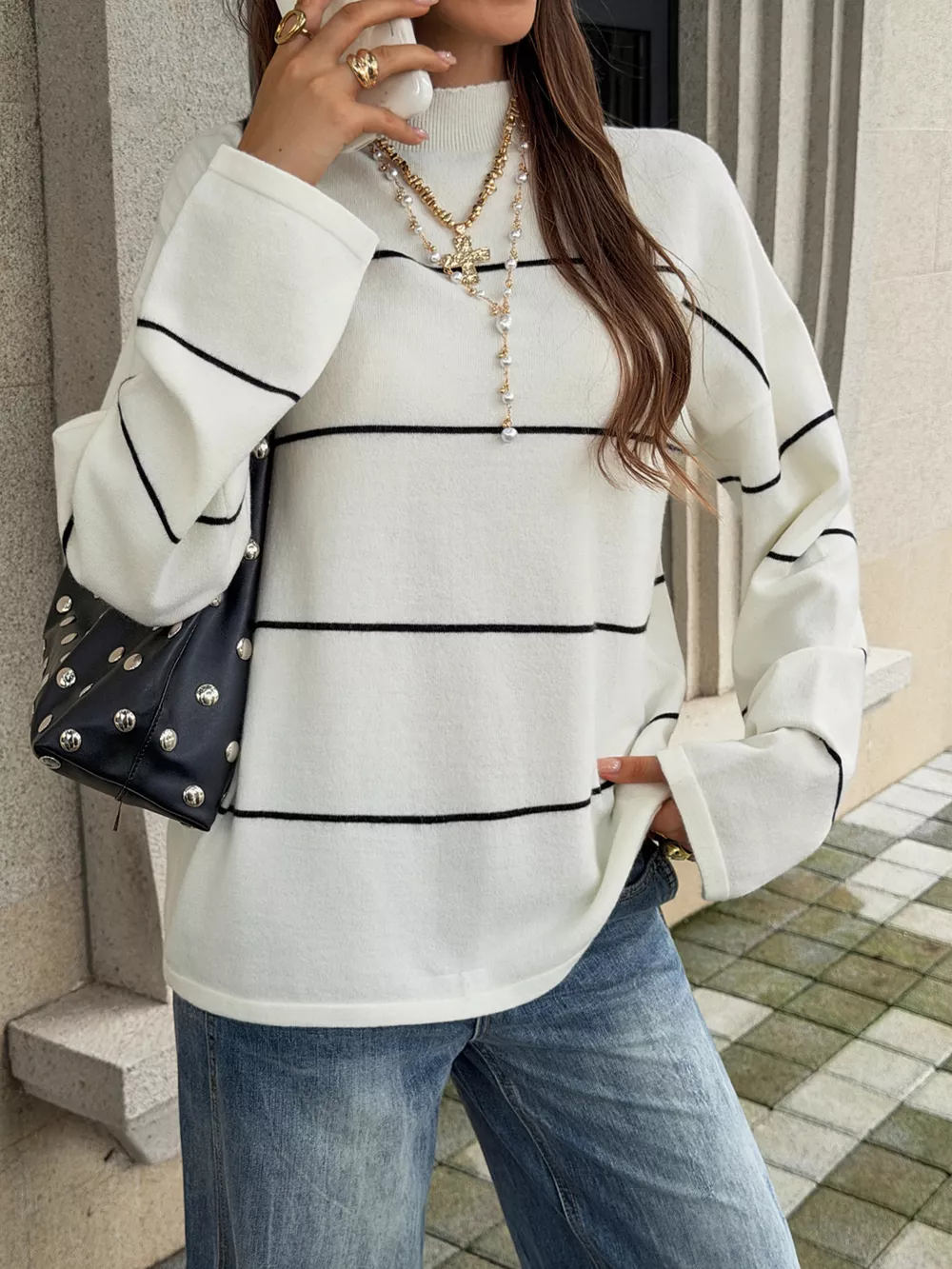 Striped Mock Neck Sweater, image 2