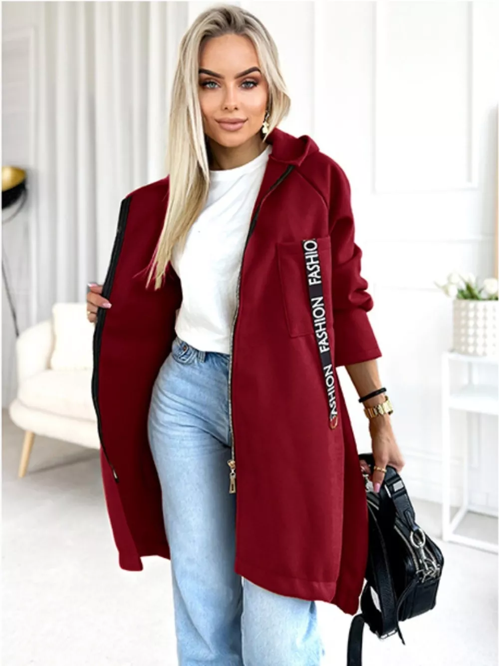 Full Size Zip Up Longline Hooded Outerwear Plus Size, image 5