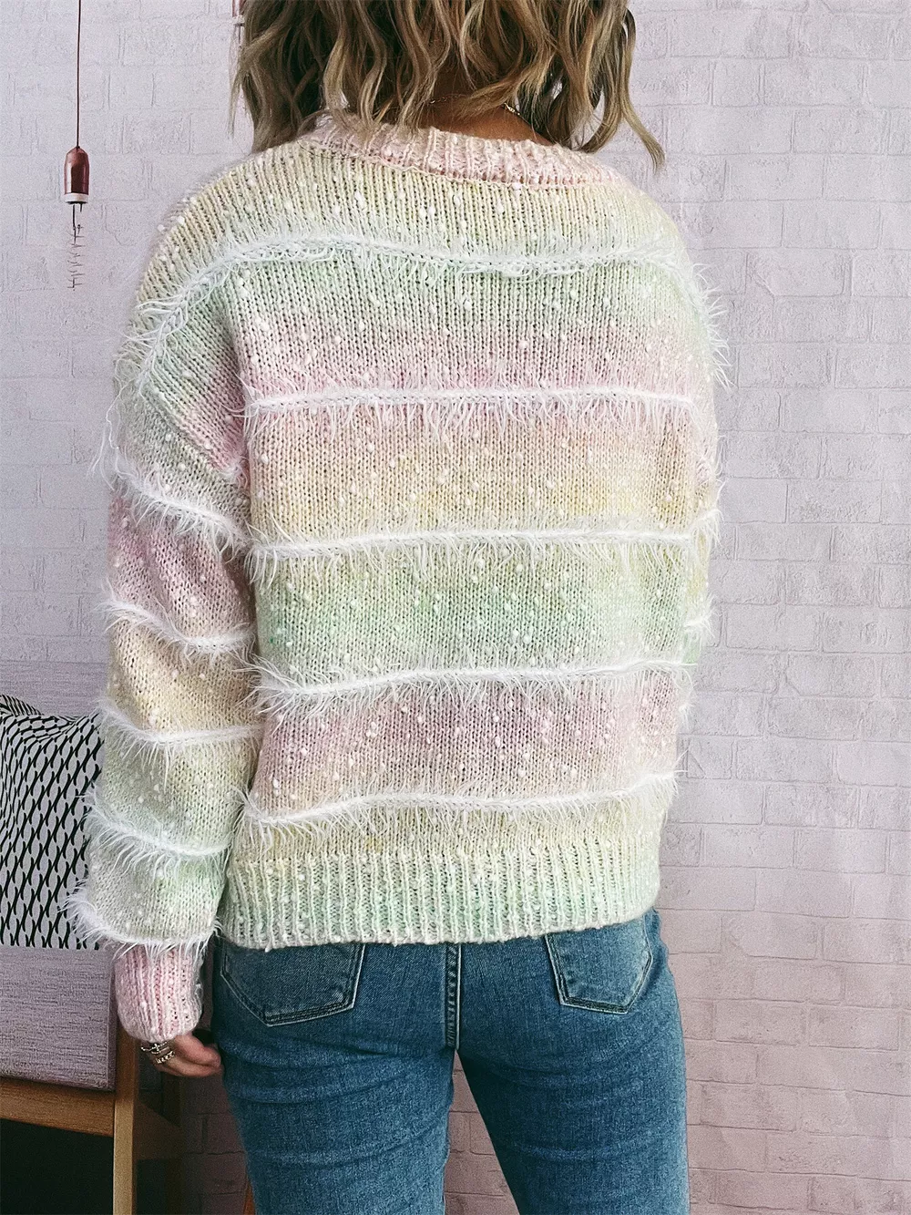 Gradient Striped Round Neck Sweater, image 19