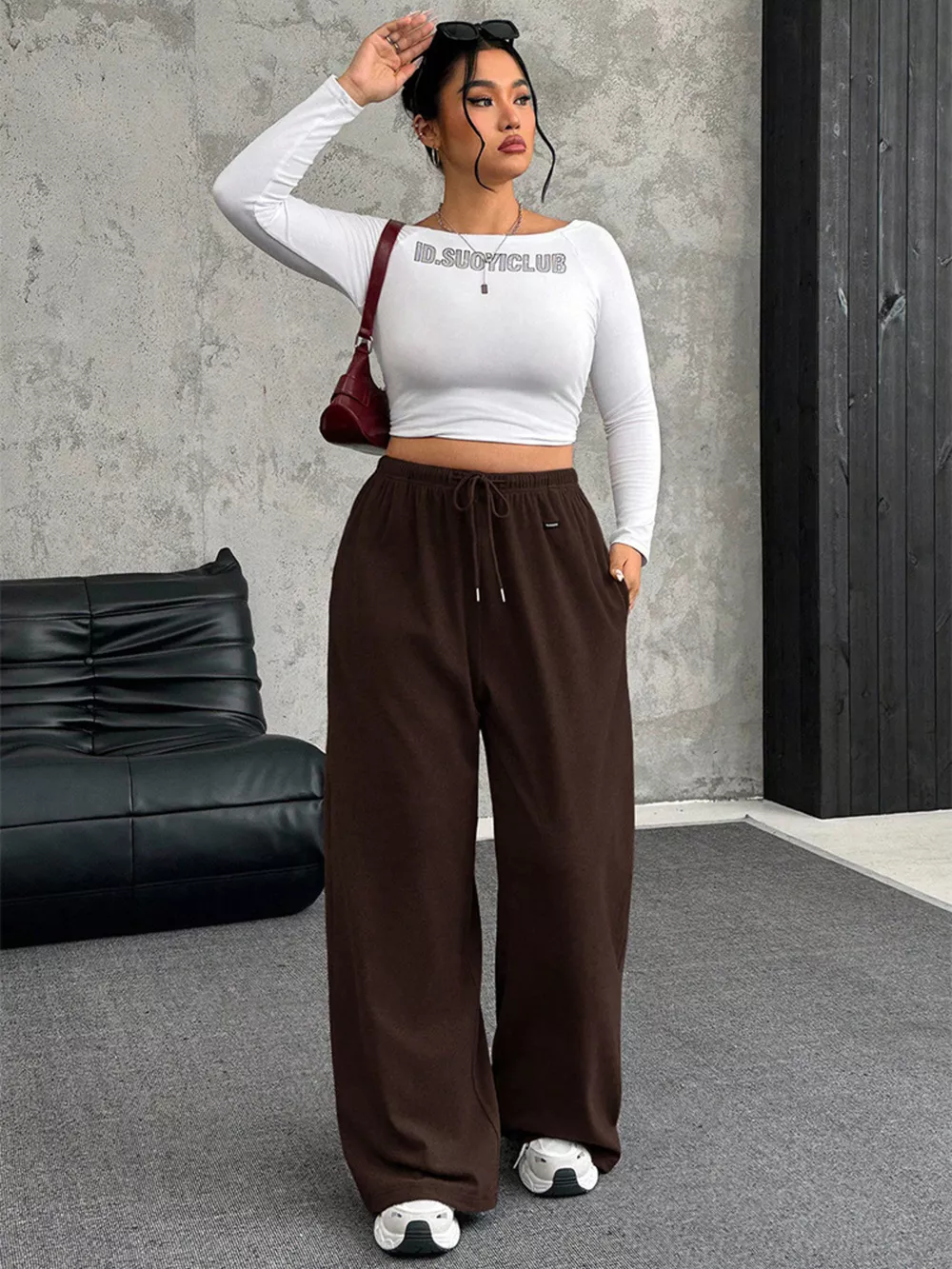 Full Size Drawstring Wide Leg Pants Plus Size, image 11