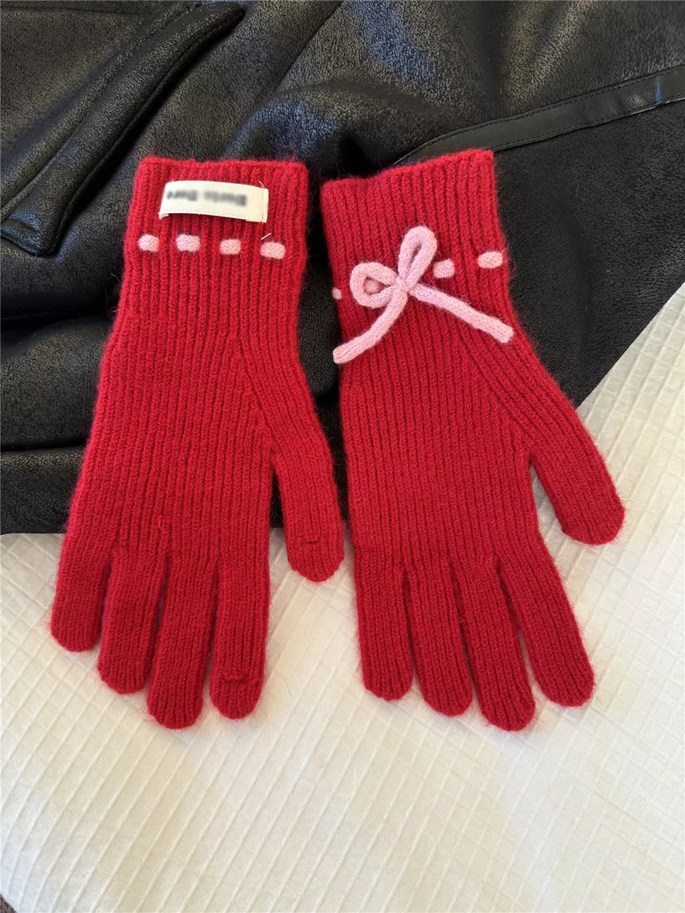 Knitted Gloves with Bow Accent, image 2