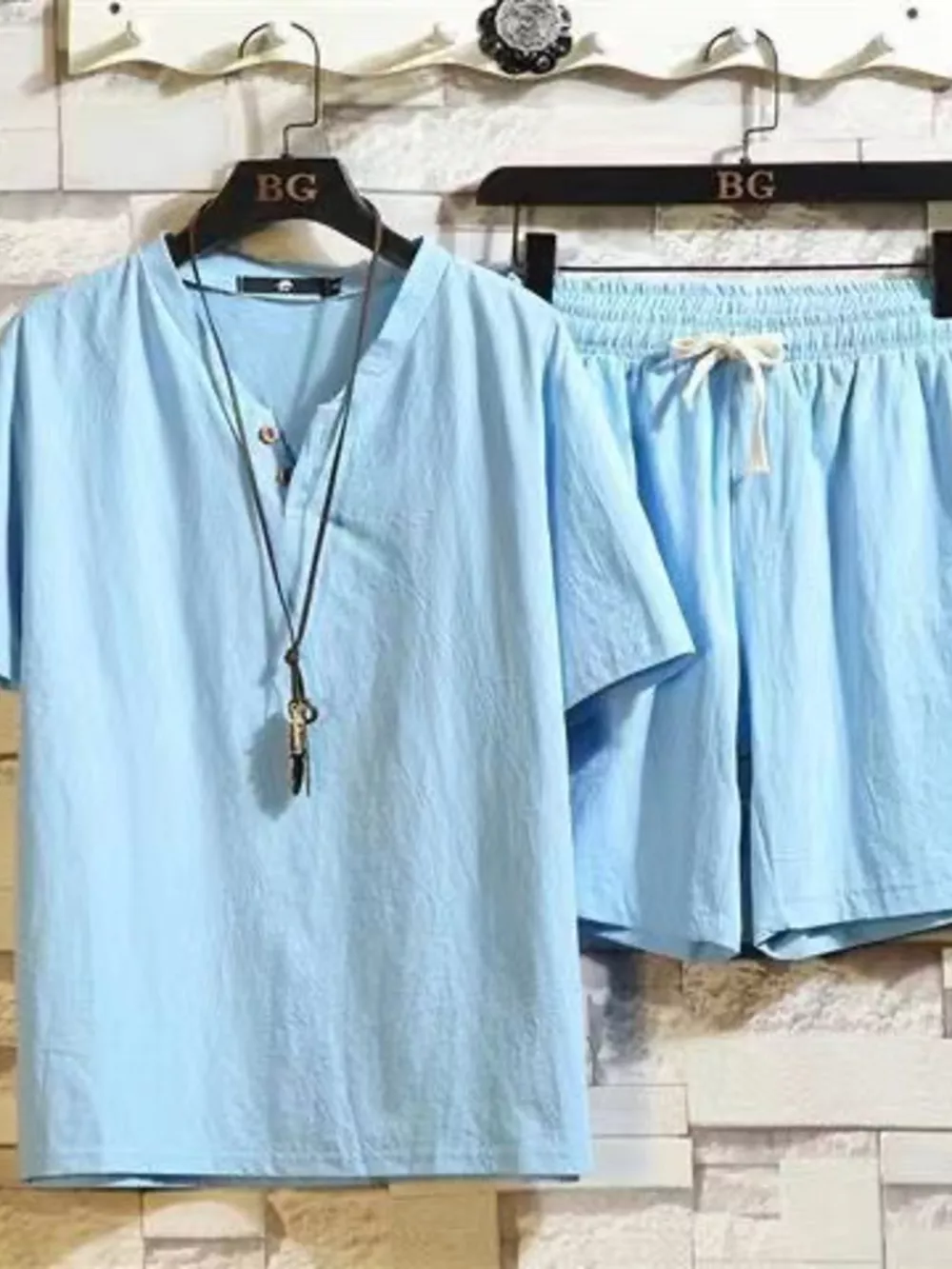 Men's Plus Size Short Sleeve Top and Shorts Set, image 5