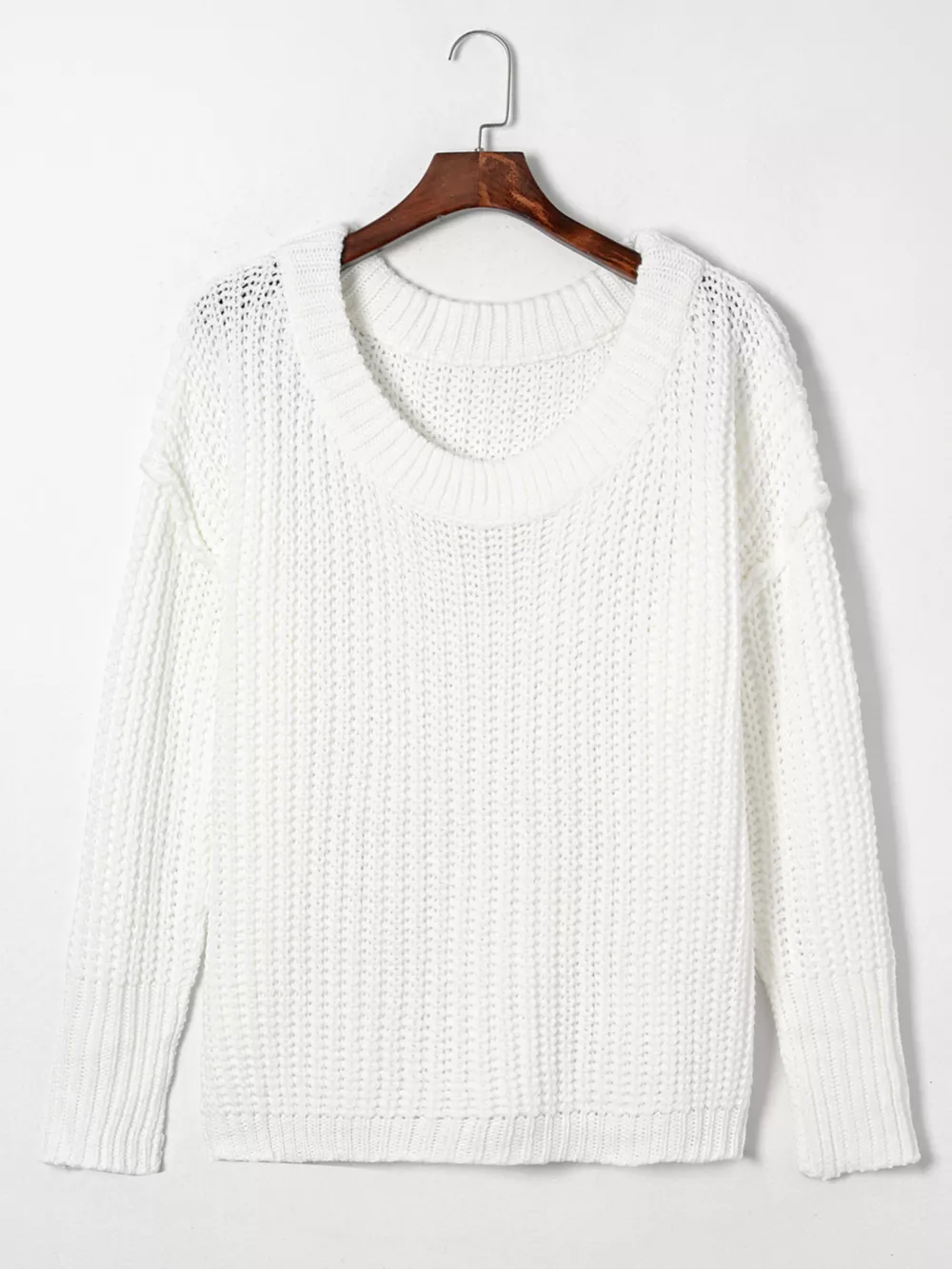 Ribbed Knit Round Neck Slouchy Chunky Sweater, image 6