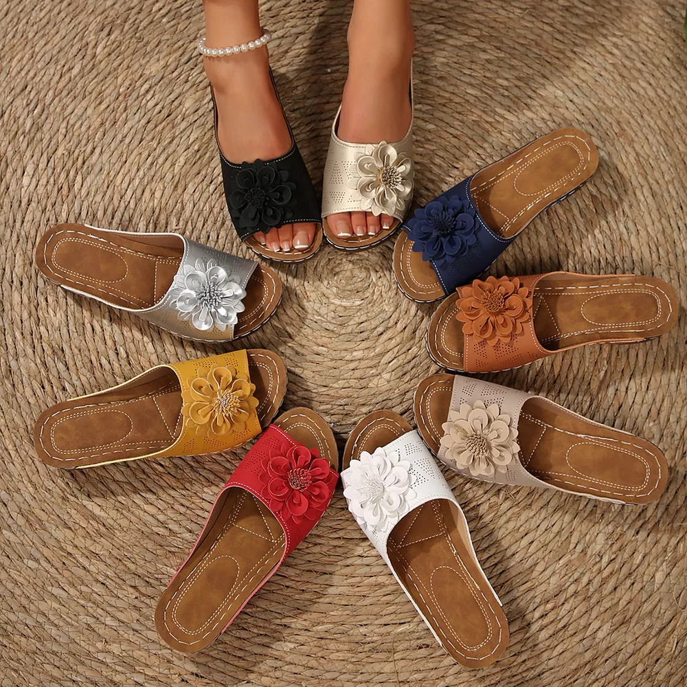 Bohemian Floral Embellished Comfortable Flat Sandals, image 2