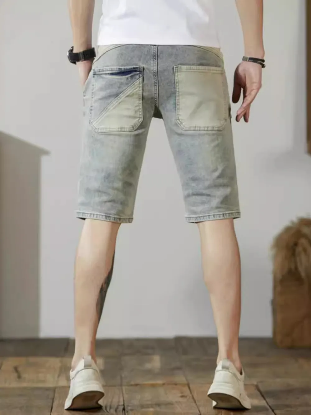 Men's Distressed Wash Denim Shorts, image 5
