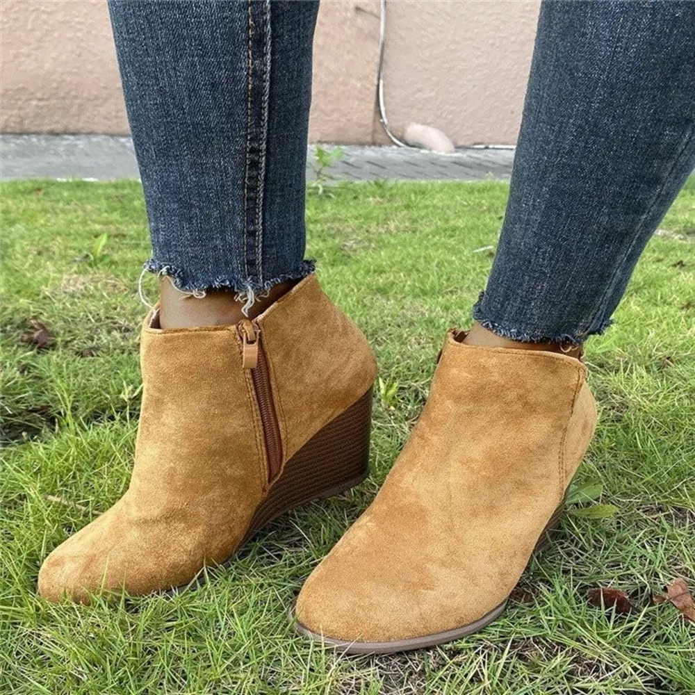 Side Zipper Wedge Boots, image 8