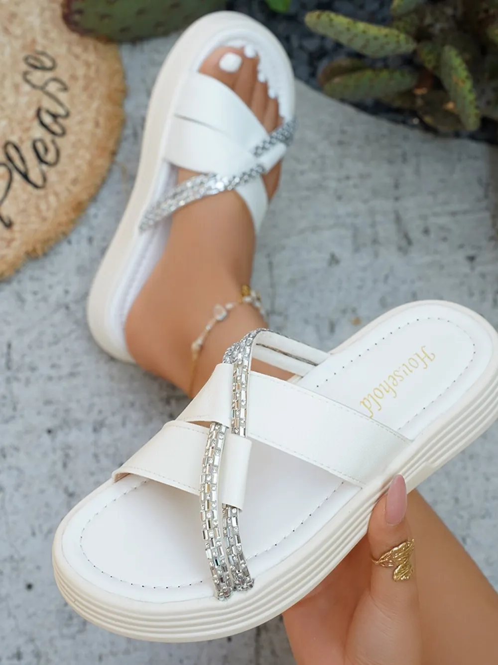 Rhinestone Cross-Strap Platform Sandals, image 3