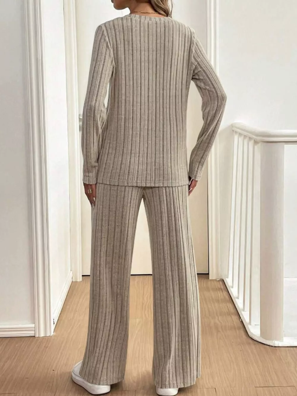 Plus Size Ribbed Knit Button-Front Top and Pants Set, image 9