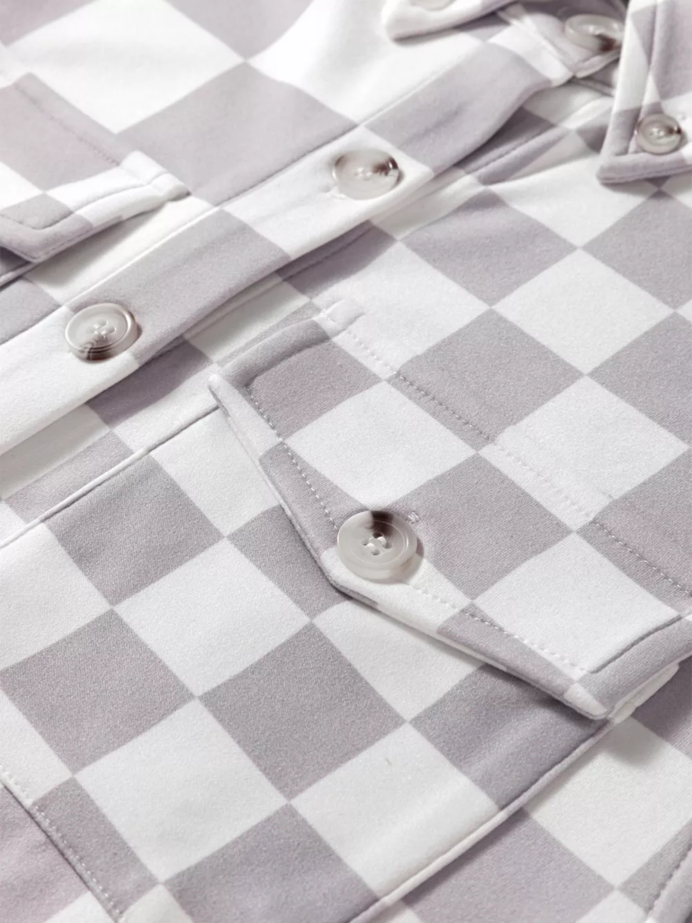 Checkerboard Flap Pocket Button Front Shacket, image 12
