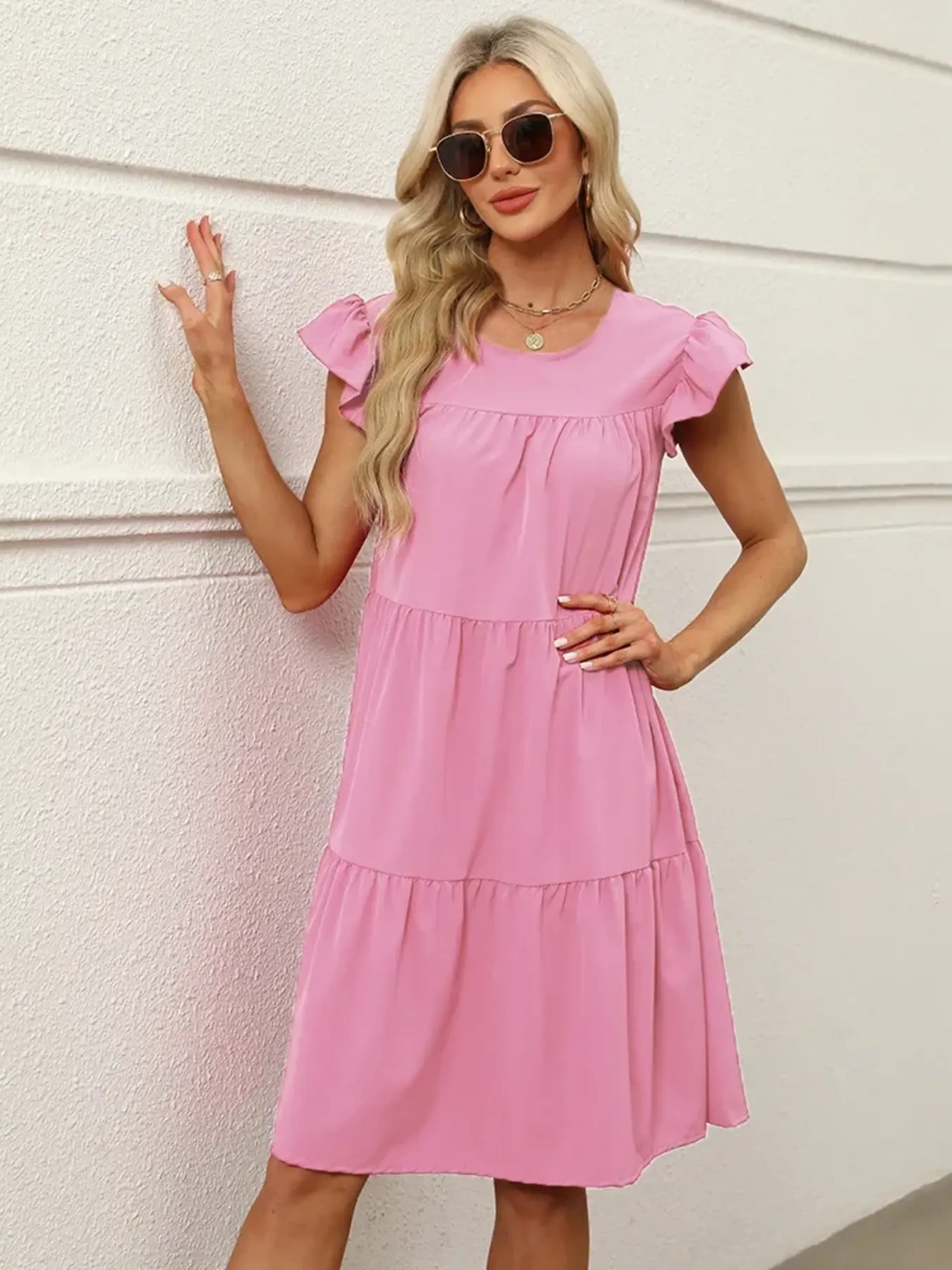 Tiered Ruffle Sleeve Mini Dress
