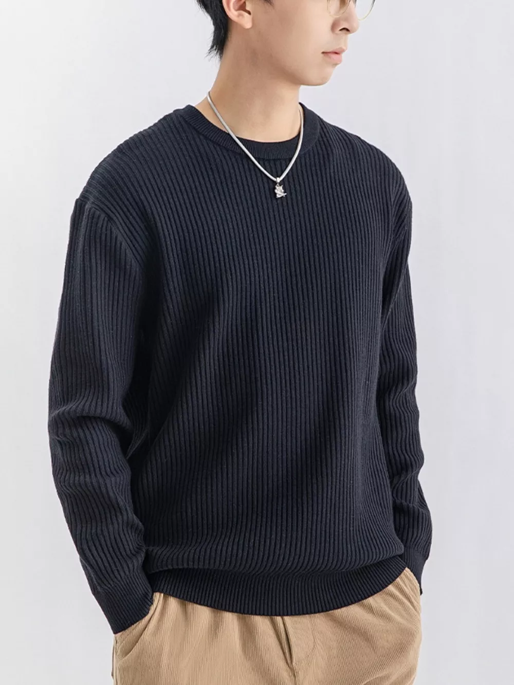 Men's Plus Size Ribbed Knit Crew Neck Sweater, image 5