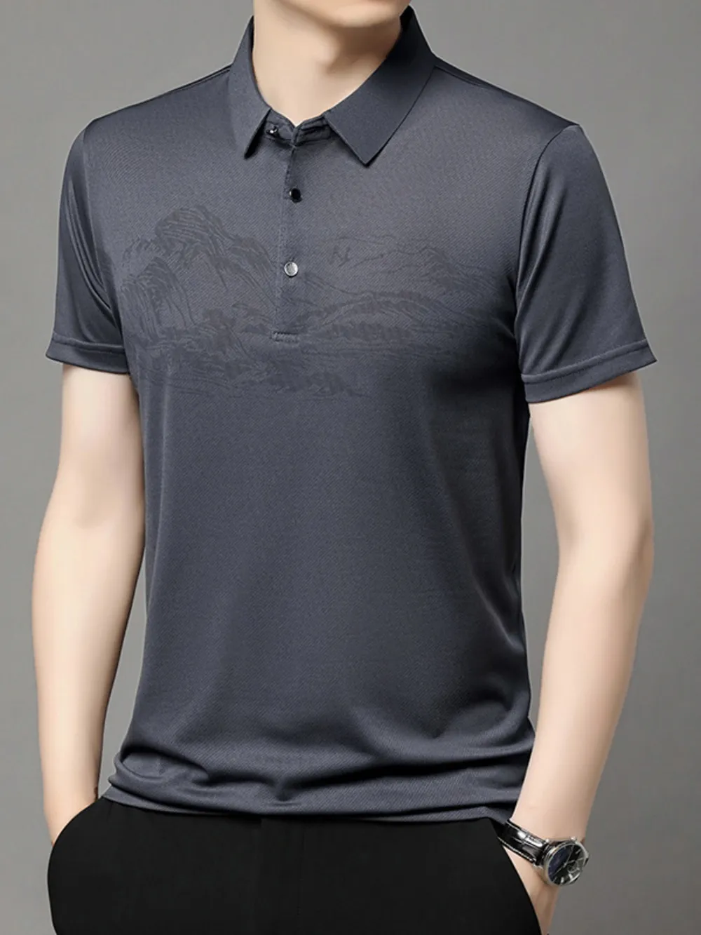 Men's Plus Size Button Detail Short Sleeve Polo, image 3