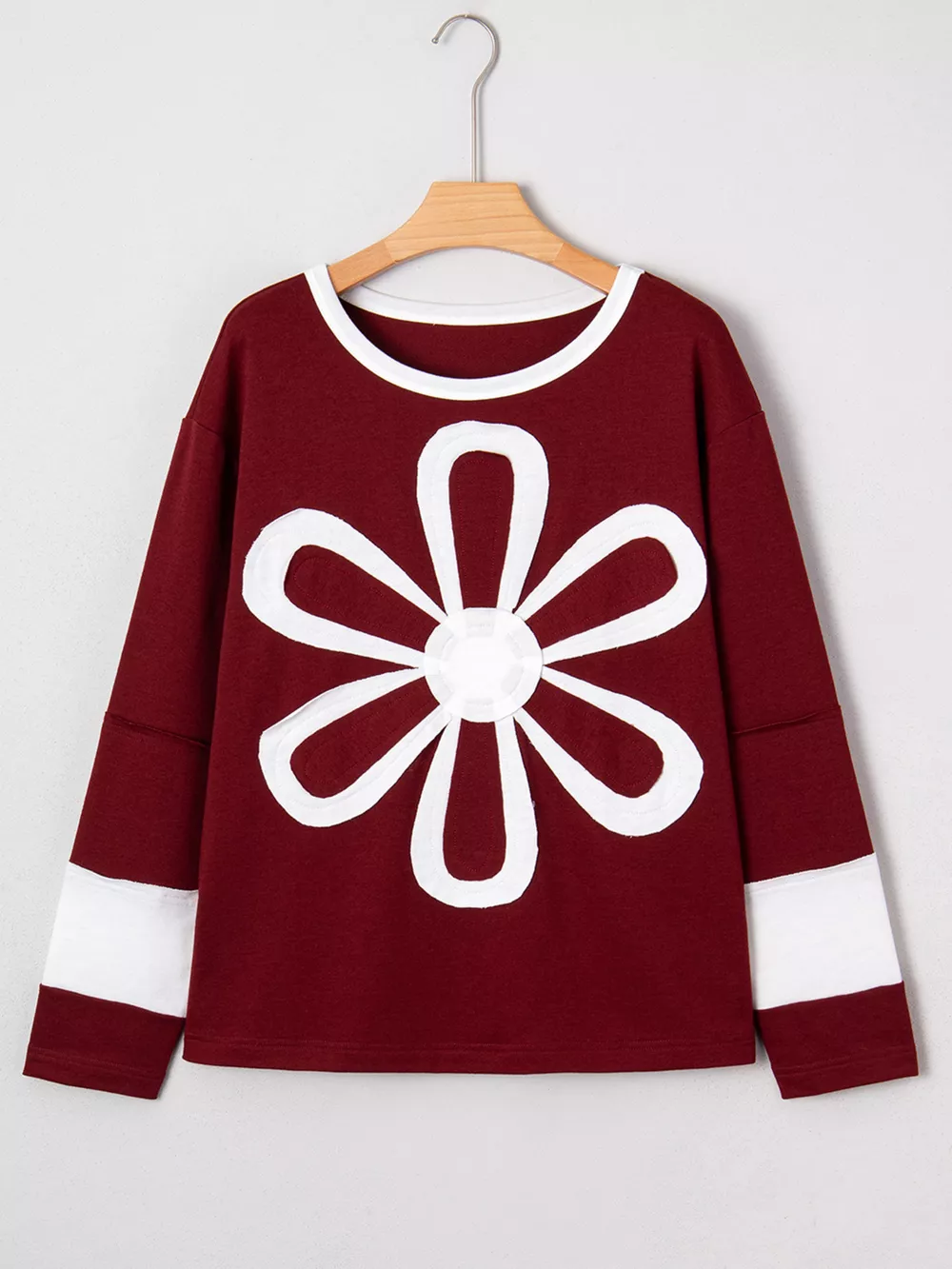 Flower Patched Round Neck Long Sleeve Top, image 8