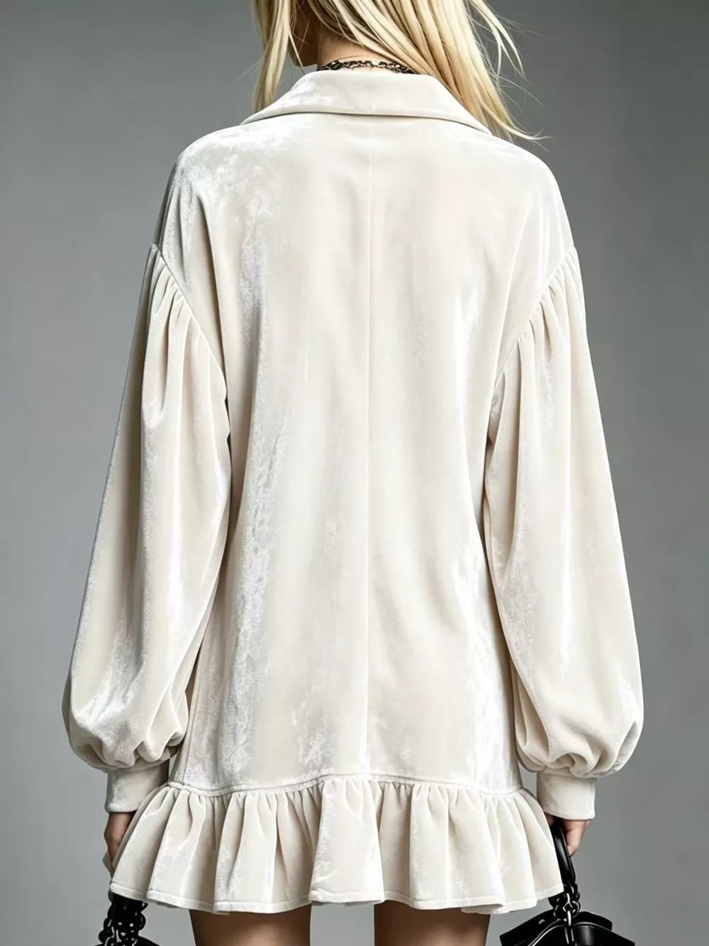 Full Size Velvet Ruffled Hem Long Sleeve Dress Plus Size, image 3