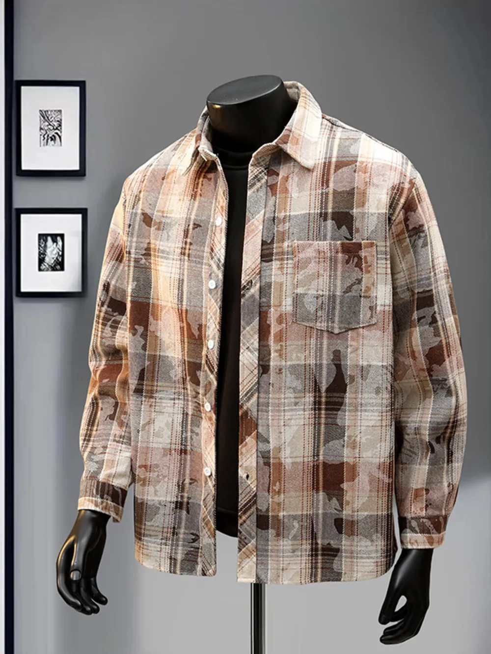 Men's Full Size Plaid Print Long Sleeve Shirt Plus Size, image 5