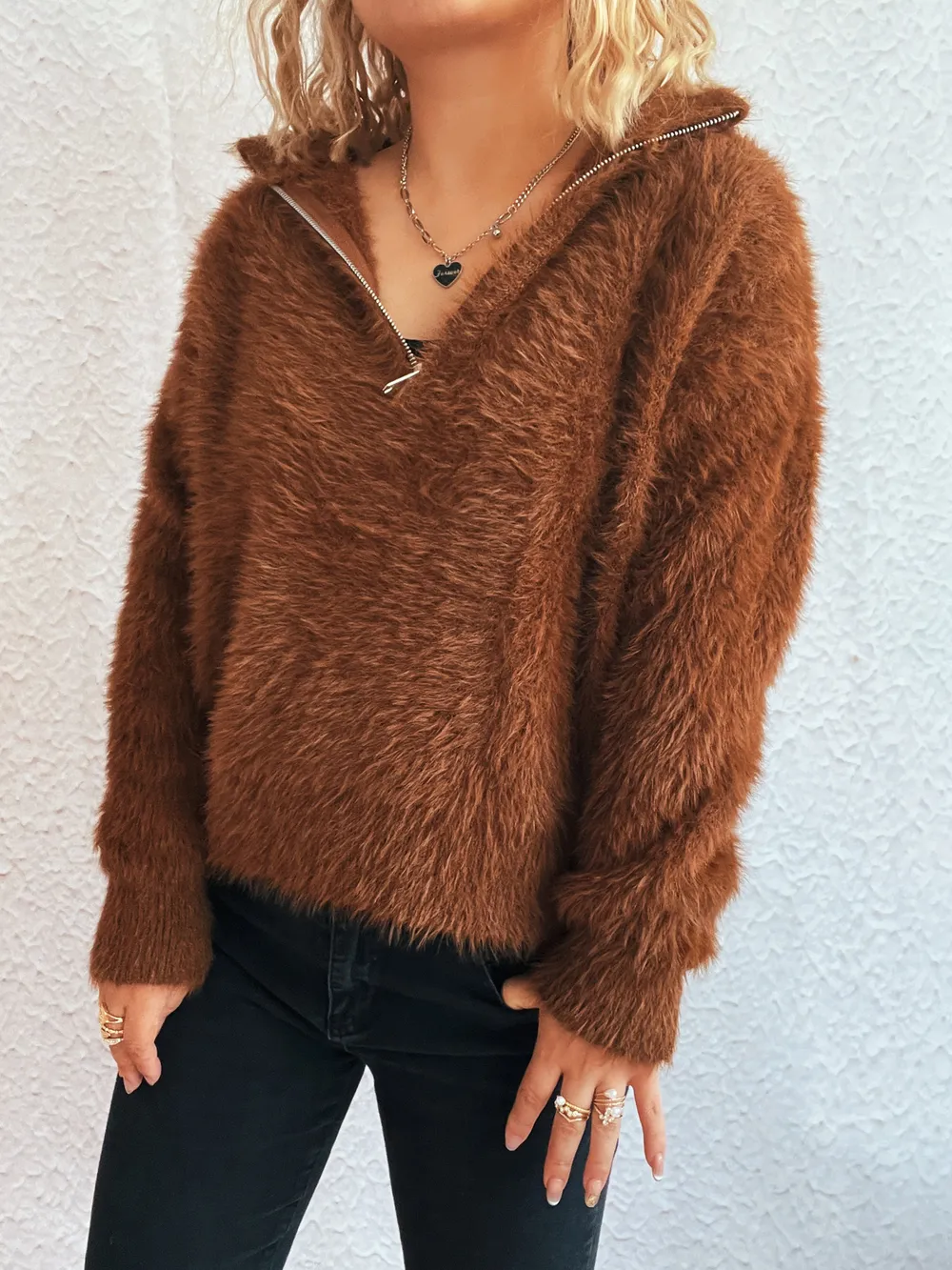 Cozy Fuzzy Half-Zip Sweater, image 11