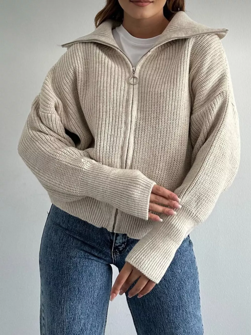 Zip Up Dropped Shoulder Cardigan, image 23